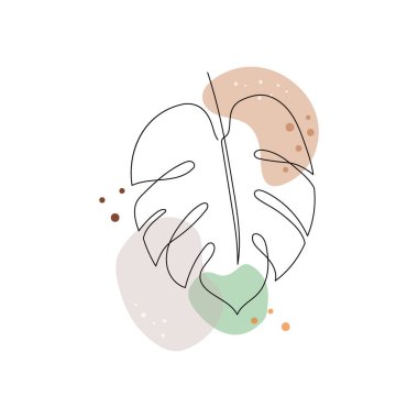 Line art monstera plant leaf. Minimal continuous line monstera foliage drawing illustration. Tropical modern abstract design background. Vector illustration.