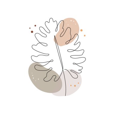 Line art monstera plant leaf. Minimal continuous line monstera foliage drawing illustration. Tropical modern abstract design background. Vector illustration.