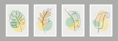 Abstract boho line art leaf design. Minimal abstract design leaves boho style organic plant shape background. Tropic leaf modern, boho design for print, wallpaper. Vector illustration