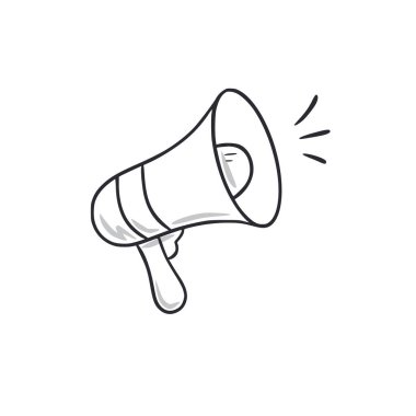 Megaphone doodle. Megaphone, loudspeaker hand drawn sketch style icon. Announce, communication doodle drawn concept. Vector illustration.