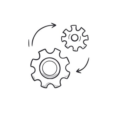 Gear mechanism doodle. Gear wheel hand drawn sketch style icon. Technology engine, idea, team doodle drawn concept. Vector illustration.