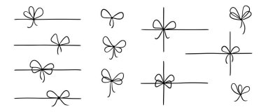 Bow gift ribbon line simple element set. Hand drawn doodle stroke ribbon bow. Elegant minimal line stroke style. Vector illustration