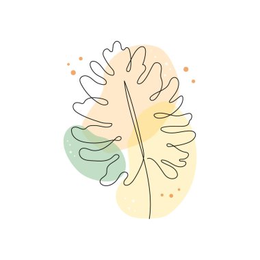 Line art monstera plant leaf. Minimal continuous line monstera foliage drawing illustration. Tropical modern abstract design background. Vector illustration.