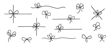 Bow gift ribbon line simple element set. Hand drawn doodle stroke ribbon bow. Elegant minimal line stroke style. Vector illustration