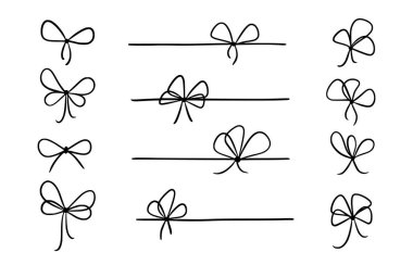 Bow gift ribbon line simple element set. Hand drawn doodle stroke ribbon bow. Elegant minimal line stroke style. Vector illustration