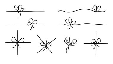 Bow gift ribbon line simple element set. Hand drawn doodle stroke ribbon bow. Elegant minimal line stroke style. Vector illustration