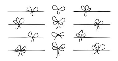 Bow gift ribbon line simple element set. Hand drawn doodle stroke ribbon bow. Elegant minimal line stroke style. Vector illustration