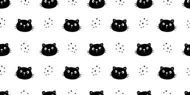Cute cat face pattern seamless. Hand drawn sketch doodle kitty black face on white background. Cat element. Cute pet pattern. Vector illustration.