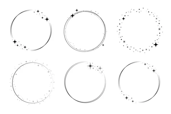 Sparkle Star Circle Frame Set Wreath Ring Stardust Border Party — Stockvector