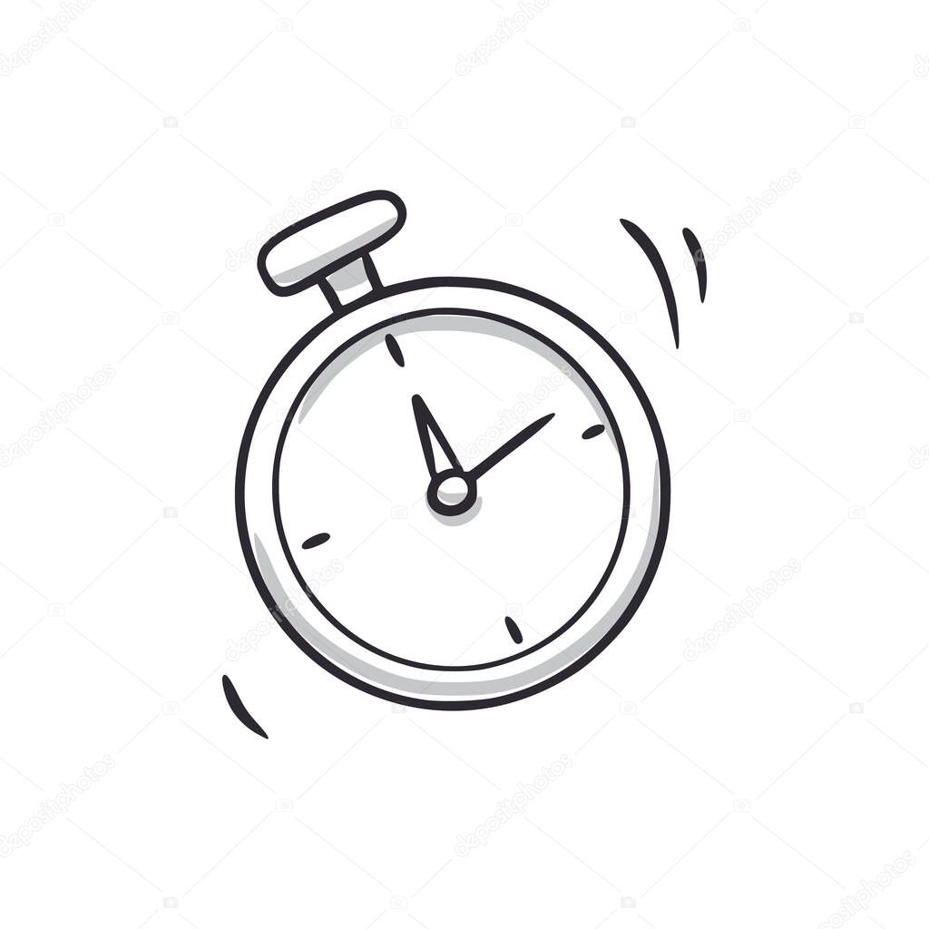 Timer watch doodle icon. Stopwatch clock hand drawn sketch style icon. Time stop, start, countdown doodle drawn concept. Vector illustration.