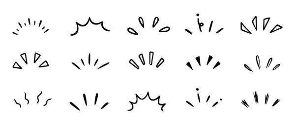 Doodle Shine Sunburst Sparkle Ray Elements Hand Drawn Pop Surprise — Stockvector