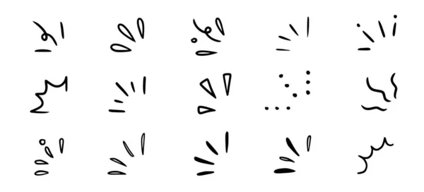 Doodle Shine Sunburst Sparkle Ray Elements Hand Drawn Pop Surprise — Stock Vector