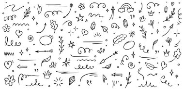 Çizim ögesi çizimi ayarlandı. Soyut doğa unsuru dekorasyon grafik simgesi seti. Fırça için çizim el çizimi ögesi, soyut dekorasyon tasarımı. Vektör illüstrasyonu