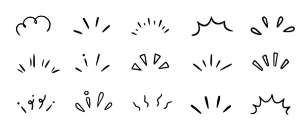 Doodle Shine Sunburst Sparkle Ray Elements Hand Drawn Pop Surprise — Stock Vector