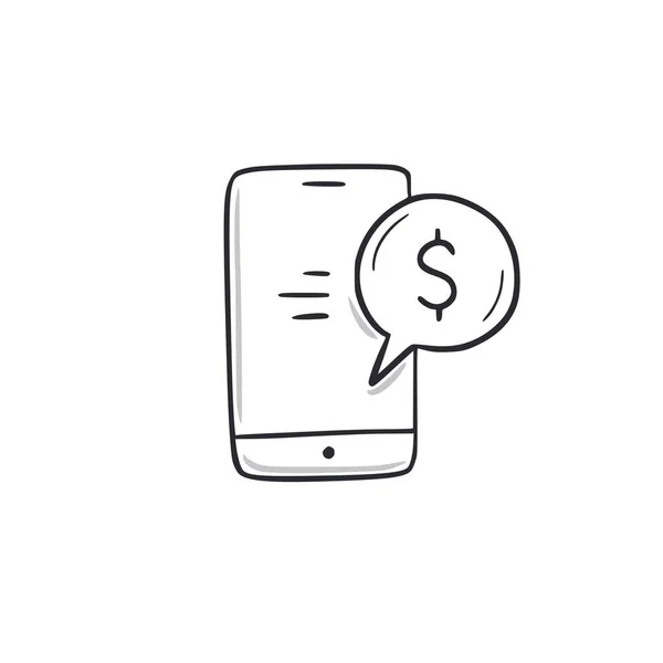 Uma Mensagem Dinheiro Por Telefone Salário Notificação Telefone Desenhado Mão —  Vetores de Stock