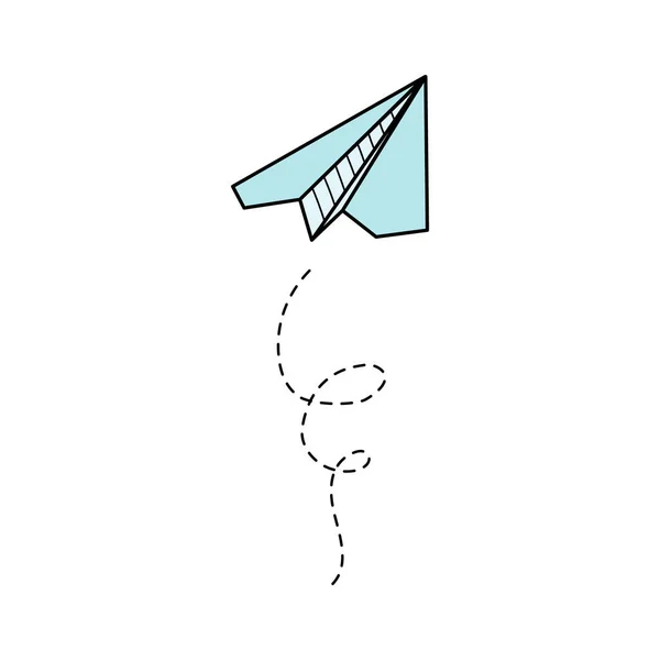 紙飛行機のベクトルアイコン ドードルアウトラインスタイルの青い色の紙飛行機 シンプルな折り紙航空機の要素 ドードルベクトル図を描く — ストックベクタ