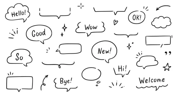 Conjunto Decoração Quadro Texto Balão Linha Caneta Desenhada Mão Simples —  Vetores de Stock
