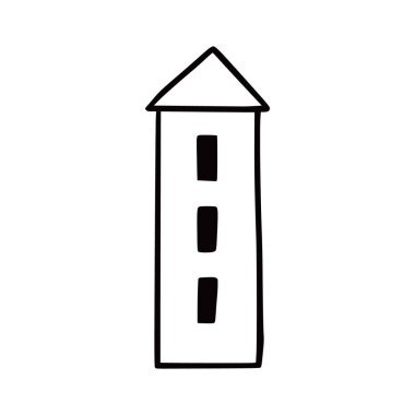 Doodle binası. El çizimi taslak tarzı ev. Penceresi ve çatısı olan bir ev. Yapılandırma simgesi için vektör illüstrasyonu.