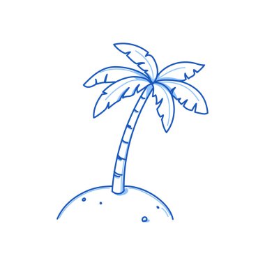 Palm tree doodle. Hand drawn sketch doodle style palm tree. Blue pen line stroke isolated element. Summer flora, jungle concept. Vector illustration. clipart