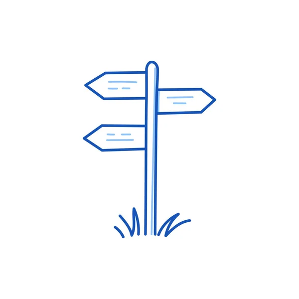 Panneau Routier Gribouillé Esquisse Dessinée Main Signe Direction Style Doodle — Image vectorielle