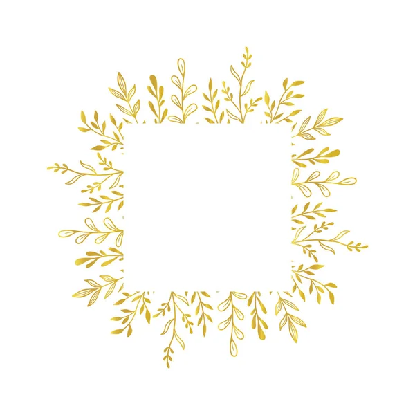 Gold Floral Square Border Vector Golden Floral Leaf Wreath Border — Stock Vector