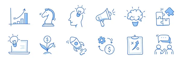 Business Ide Start Doodle Linje Ikon Sæt Håndtegnet Doodle Skitse – Stock-vektor