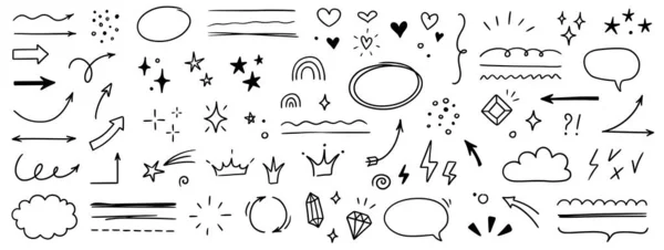 stock vector Sketch line arrow element, star, heart shape. Hand drawn doodle sketch style circle, cloud speech bubble grunge element set. Arrow, star, heart brush decoration. Vector illustration