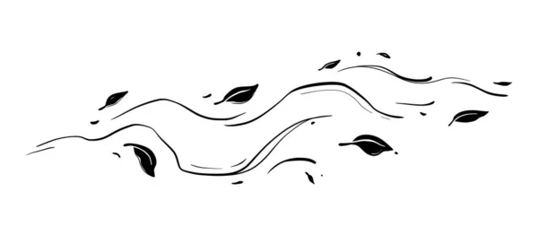 Liściasty Szkic Linii Doodle Wind Ręcznie Rysowane Doodle Ruch Wiatru — Wektor stockowy