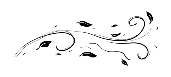 Liściasty Szkic Linii Doodle Wind Ręcznie Rysowane Doodle Ruch Wiatru — Wektor stockowy