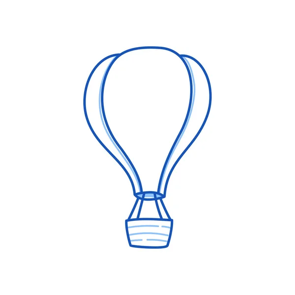 Varmluftsballong Handritad Skiss Doodle Stil Luftballong Blå Penna Stroke Isolerat — Stock vektor