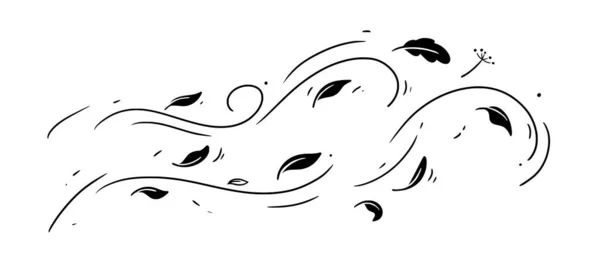 Набор Эскизов Листового Ветра Ручной Рисунок Движения Ветра Воздушный Удар — стоковый вектор