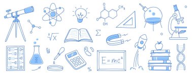 Karalama bilimi, eğitim okulu ikonu. El çizimi eskiz tarzı bilim geçmişi. Okul kimyası, fizik eğitimi, biyoloji konsepti ikonu. El çizimi vektör çizimi.