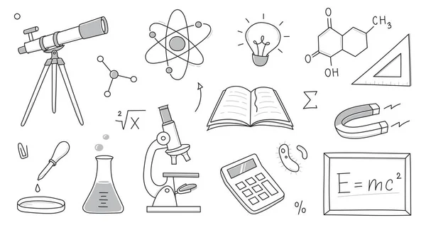 Doodle Science Ícone Escola Educação Desenho Mão Esboço Estilo Doodle — Vetor de Stock