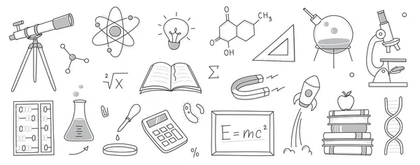 Gekritzelte Wissenschaft Bildungsikone Handgezeichnete Skizze Stil Doodle Wissenschaft Hintergrund Schulchemie — Stockvektor