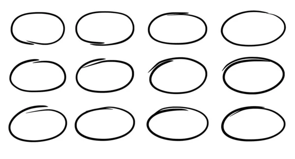 Gezeichnete Federlinie Ovales Set Handgezeichneter Markierungsstrich Stil Doodle Ovalen Rahmen — Stockvektor