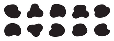 Organik kütle şekli, soyut amip, düzensiz akışkan element seti. Basit düz soyut leke, amip damlası, sıvı şekil grafik tasarım elementi. Vektör illüstrasyonu