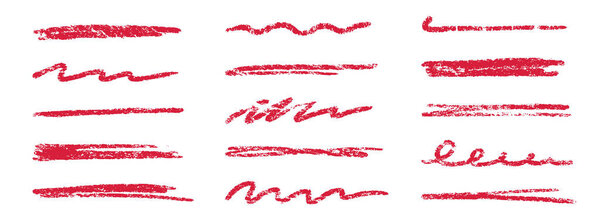 Красный цвет карандашного штриха. Меловое перо выделяет инсульт. Векторная кисть подчёркивает элемент акцента, подчеркивающий текстуру карандаша. Векторная иллюстрация красного мела