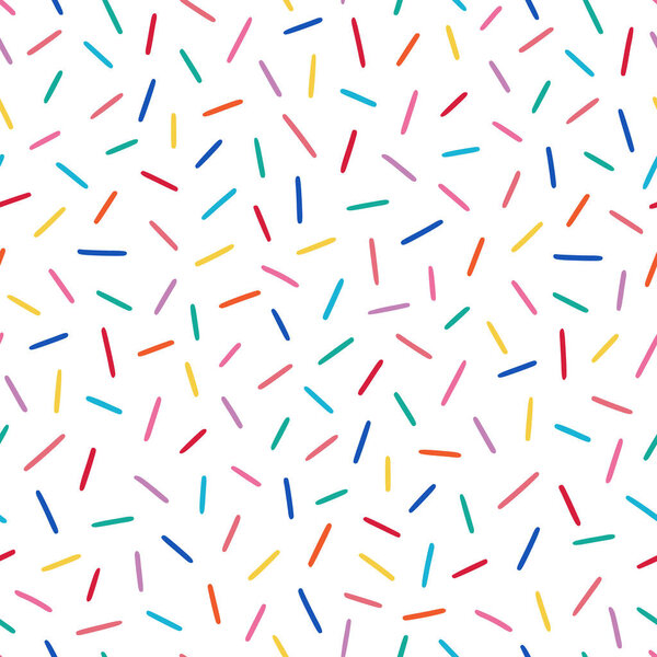 Donut, sweet confetti background. Sweet cake, donut confetti texture, seamless pattern. Colorful candy topping seamless background wallpaper. Vector illustration