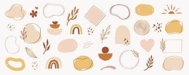 Organik soyut şekil vektörü seti. Logo ve arkaplan için soyut pastel fırça ögesi. Organik el çizimi karalama çizgisi şekli, zarif pastel renk etiketi grafik tasarımı. Vektör illüstrasyonu.