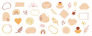 Organik soyut şekil vektörü seti. Logo ve arkaplan için soyut pastel fırça ögesi. Organik el çizimi karalama çizgisi şekli, zarif pastel renk etiketi grafik tasarımı. Vektör illüstrasyonu.