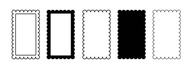 Kenar çerçeve istiridye kenar dikdörtgen vektör şekli. Dalga deniz tarağı kıvrımlı sevimli basit dikdörtgen kenar takımı. Basit dalgalı kıvrımlı çizgi eski fotoğraf çerçevesi. Vektör illüstrasyonu