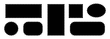 Kenar çerçeve deniz tarağı kenarı dikdörtgeni, oval, yuvarlak vektör şekli. Dalga deniz tarağı kıvrımlı sevimli basit dikdörtgen kenar takımı. Basit dalgalı kıvrımlı çizgi eski fotoğraf çerçevesi. Vektör illüstrasyonu