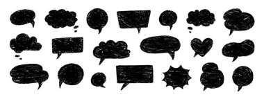 Boya kalemi konuşma balonu çerçeve çizim vektörü. El çizimi pastel karalama konuşma balonu seti. Tebeşir dokusu eskiz metni konuşma balon çerçeve arka planı. Vektör illüstrasyonu.