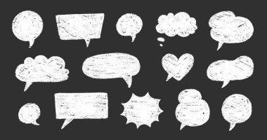 Boya kalemi konuşma balonu çerçeve çizim vektörü. El çizimi pastel karalama konuşma balonu seti. Tebeşir dokusu eskiz metni konuşma balon çerçeve arka planı. Vektör illüstrasyonu.