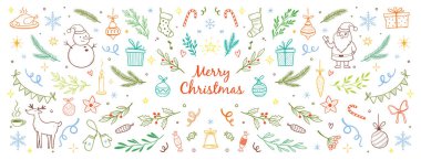 Noel ağacı, yaprak, kutsal çiçek arkaplanı. El çizimi karalama, Holly Çiçeği, Noel ağacı yaprakları, kış çamı. Tatil süsü, kırsal çelenk çizimi. Vektör illüstrasyonu