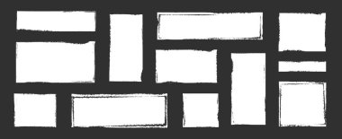 Metin kutusu çerçeve fırçası kaba boya kalemi şekli seti. Metin kutusu çerçevesi pürüzlü kare boyalı element. El yapımı pastel boyalı grunge fırça dikdörtgen kenarı. Vektör illüstrasyonu