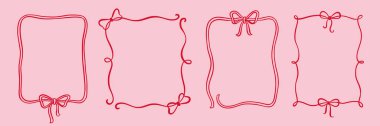 Baş çerçeve kurdele, sınır klasik el çizimi seti. El çizimi çizimi çizim tarzı pruva çerçeve dekoratif kırmızı renk süsü. Zarif karalama bayramı, düğün kurdele sınırı. Vektör illüstrasyonu