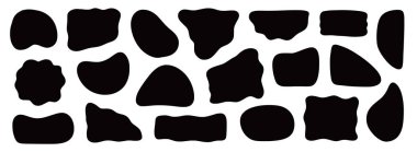 Soyut organik şekil yuvarlak düzensiz form kümesi. Sıvı organik kütle eğrisi, sıvı şekli. Soyut sıvı baloncuk, dalgalı farklı formlar. Yuvarlak oval model arka plan. Vektör illüstrasyonu