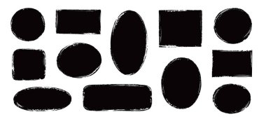 Fırça çerçevesi kaba dikdörtgen kutu biçimi. Metin kutusu çerçevesi kaba grunge kare, oval boya şekli elementi. El çizimi, grunge fırça dikdörtgeni, yuvarlak metin kenarı. Vektör illüstrasyonu