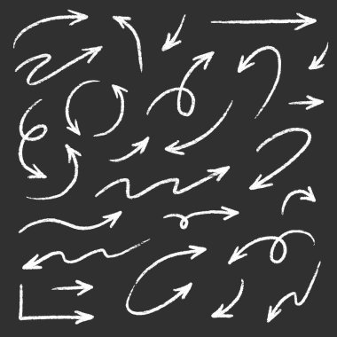 Ok çizilmiş el vektör çizgisi simgesi ayarlandı. El çizimi fırça darbesi ok eğrisi, ince kalem karalaması, kömür kalemi desenli. Okun sembolünü karala. Vektör illüstrasyonu